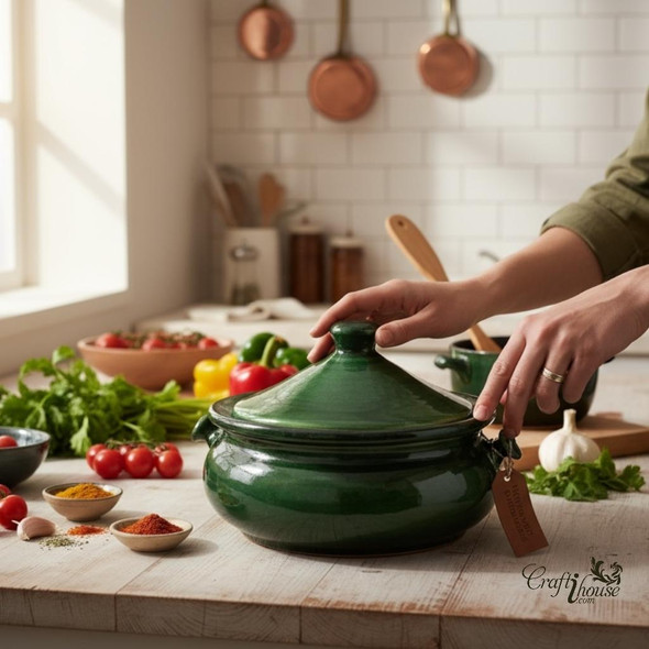 Luxury Handmade Green Cooking Dizi Pot Artisan Detail Shot