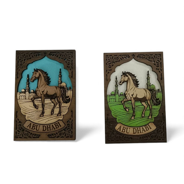 Luxury Wooden Abu Dhabi Horse Magnet Laser-cut Artisan Detail Shot