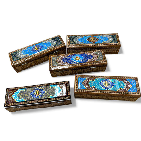 Luxury Handmade Khatamkari Sliding Pen Case & Watch Gift Box Artisan Detail Shot