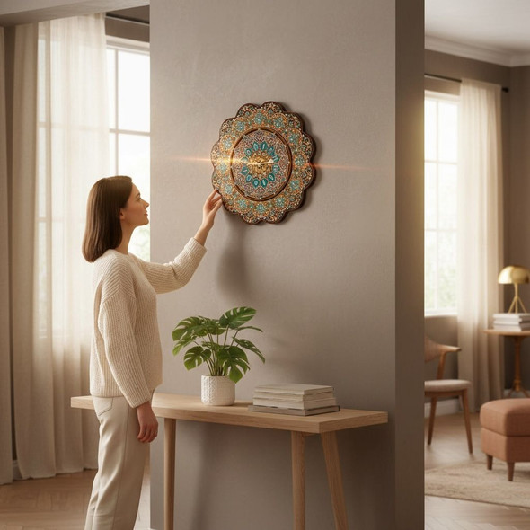 Wooden Embossed Hand-painted Wall Clock – Islamic Floral Mandala Wall 60 Cm Large Decorative Home Decor Clock | Premium Quranic Verse Art | Spiritual Souvenir - Luxury Handcrafted Art Craftihouse Dubai