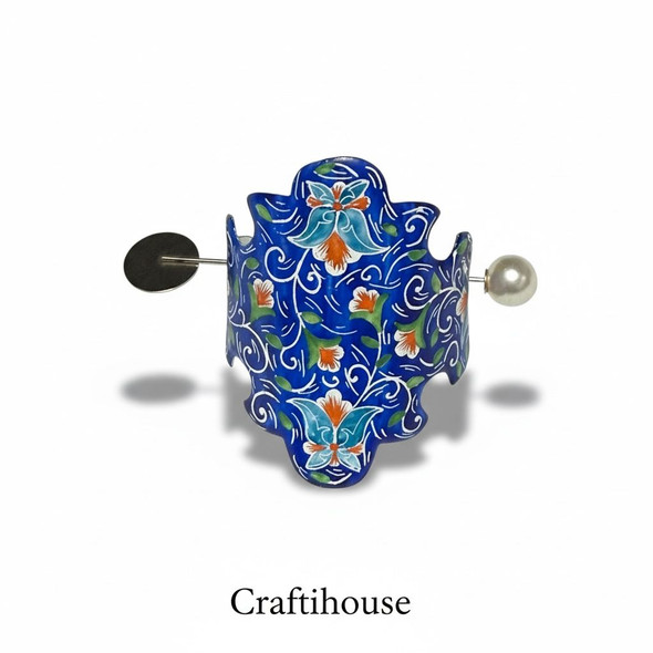 Elegant hand-painted copper hair clip for bridesmaids or formal events,  enamel with heritage floral patterns