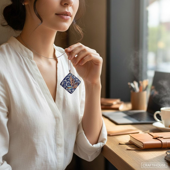 Copper pendant with intricate floral enamel design, unique gift for her