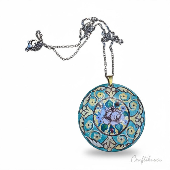 Luxury Handcrafted Minakari Copper Pendant Artisan Detail Shot