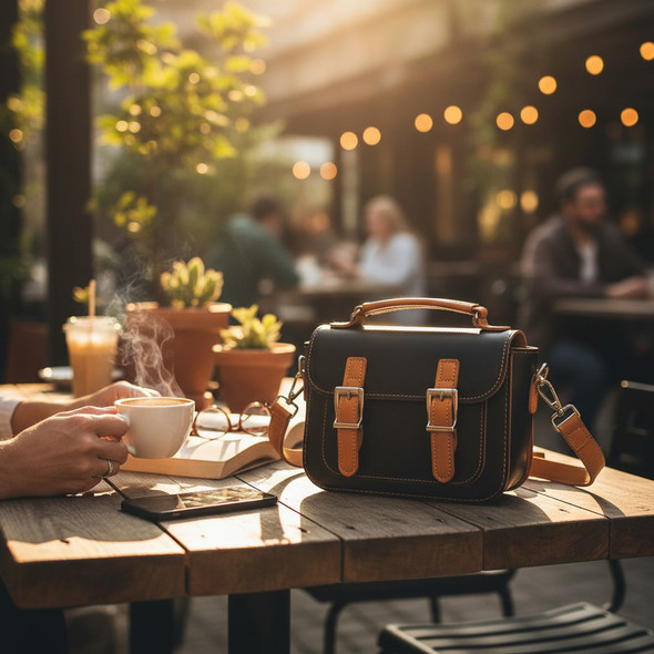 Minimalist genuine cow leather shoulder bag in a structured boutique design with integrated handle.