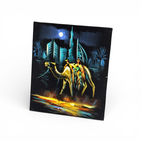 Burj Al Arab & Desert Moon Oil Painting On Black Velvet Handmade Blue Skyline Art 30x25 Cm Original | High-end Boutique Souvenir | Crafted In Dubai - Luxury Handcrafted Souvenir Craftihouse Dubai