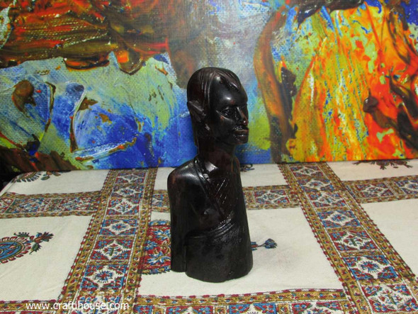 African Tribal Male Head Hand | Hand-carved Tribal Sculpture | Artisan Ebony Wood - Luxury Handcrafted Art Craftihouse Dubai