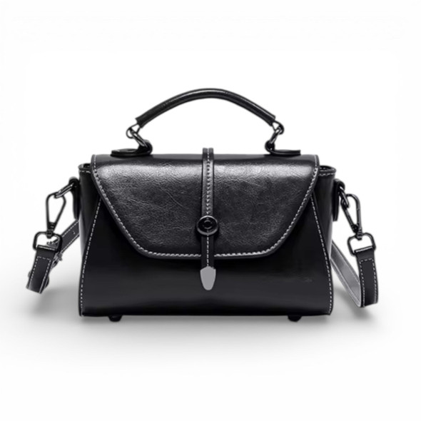 Luxury Luxury Genuine Cow Leather Satchel 20x12 cm- Midnight Black Artisan Detail Shot
