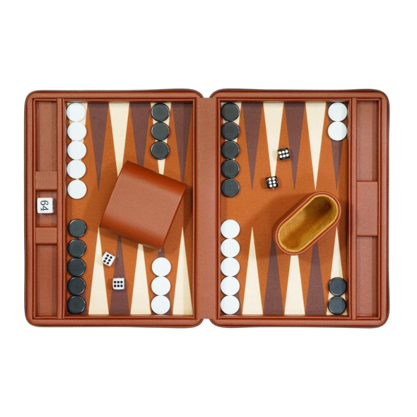 Artisan Luxury Tan Leather Travel Backgammon Set Luxury Showcase - Dubai