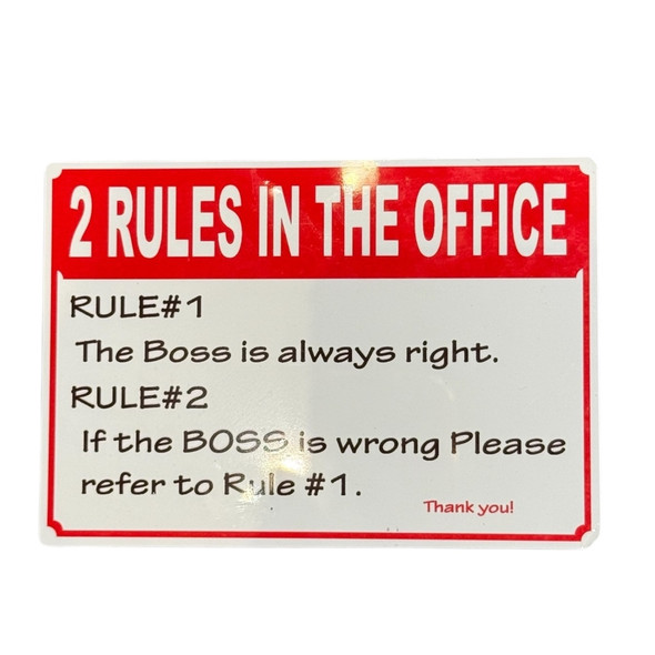 "2 Rules In The Office" Aluminum - 14x10 Cm Funny Boss Is Always Right Sign Durable Metal Office Hum - Luxury Handcrafted Art Craftihouse Dubai
