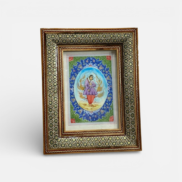 Khatamkari Hand-inlaid Wooden Frame - 25x20 Cm Original " Couple" Painting On Camel Bone Traditional Miniature Premium Standing Heritage Frame | Sophisticated Middle Eastern Art & Home Anchor - Luxury Handcrafted Souvenir Craftihouse Dubai