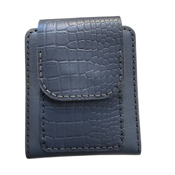 A sophisticated slate blue cow leather wallet with a rich crocodile embossed finish.