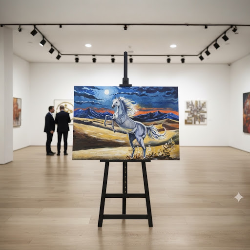 A powerful equine-themed acrylic on canvas painting, exemplifying expert composition and storytelling