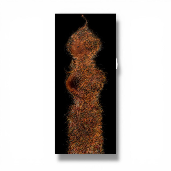 Close-up of the layered acrylic background and bold, rhythmic calligraphic strokes on the 160×70 cm masterpiece.