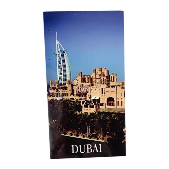 A stylish vertical aluminum fridge magnet ideal for gifting or adding a touch of Dubai’s resort luxury to your magnetic display.