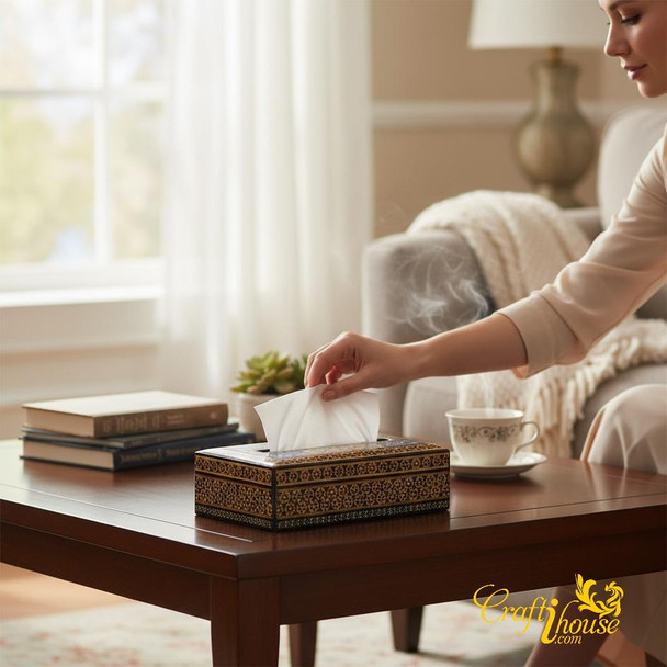 Persian marquetry inlaid tissue case