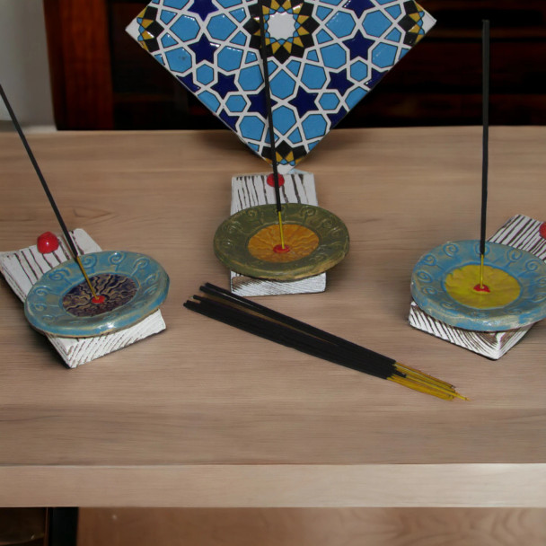 Handmade wooden ceramic incense stick holder assorted colours stoneware home decor gift