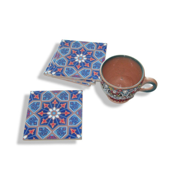 An artisan ceramic tea coaster promotional gift set featuring a timeless geometric design, perfect for adding a touch of heritage and color to any corporate gifting strategy.