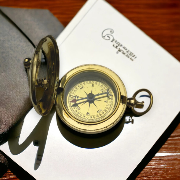 Brass Compass With Sundial Push | Sophisticated Boutique Accessory | Crafted In Dubai - Luxury Handcrafted Art Craftihouse Dubai