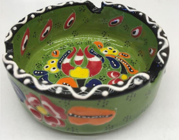 Green Pattern Turkish Ceramic Ashtray. | Boutique Clay Wall Hanging | Unique Middle Eastern Decor - Luxury Handcrafted Art Craftihouse Dubai