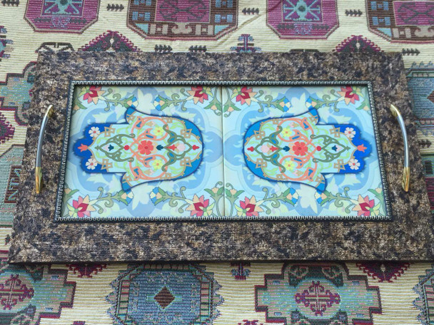 Handmade wooden tray with handmade Tile