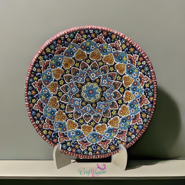 Handmade Enamel  clay Plate . embossed and textured wall hanging plate