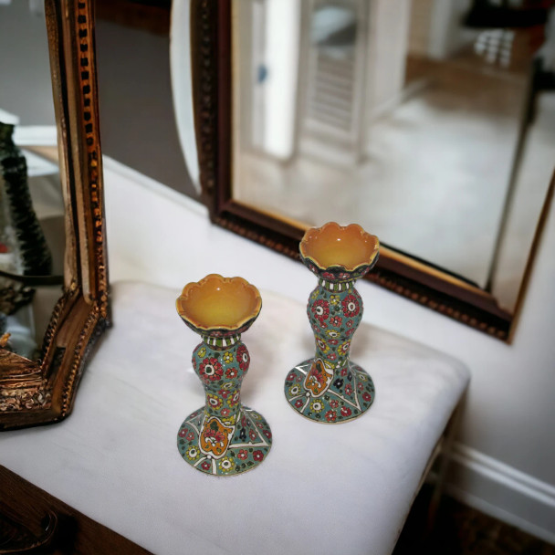 Artisan Handcrafted set of 2 pcs Textured embossed ceramic candle holder – Luxur... High-Resolution Product Shot