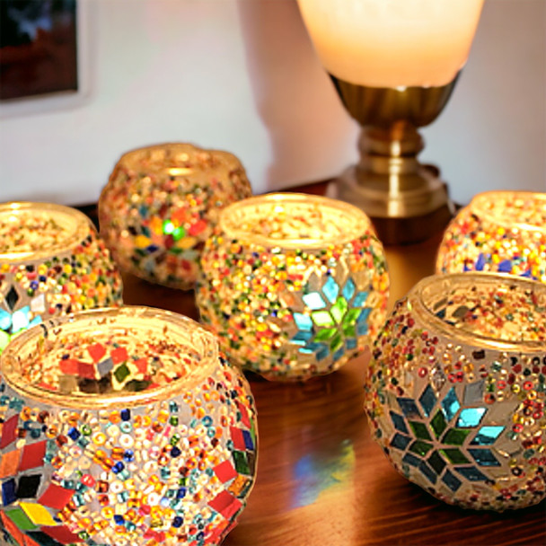 Set of 3 pcs Candle holder ,MOSAIC CANDLE HOLDER SET OF THREE , 10cm