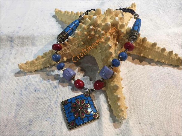 Luxury Handmade blue beaded necklace ..Made from Nepali beads and Tibetan findings. Premium Design Showcase