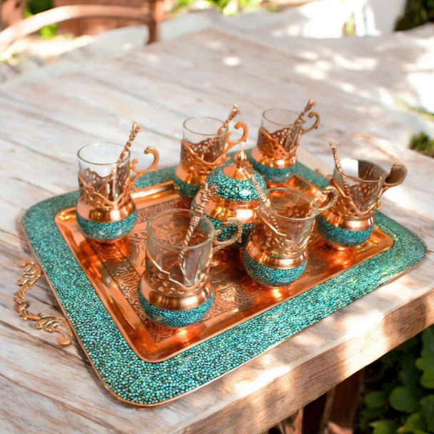 Exclusive Turquoise Inlaid Copper Fine Craftsmanship Detail