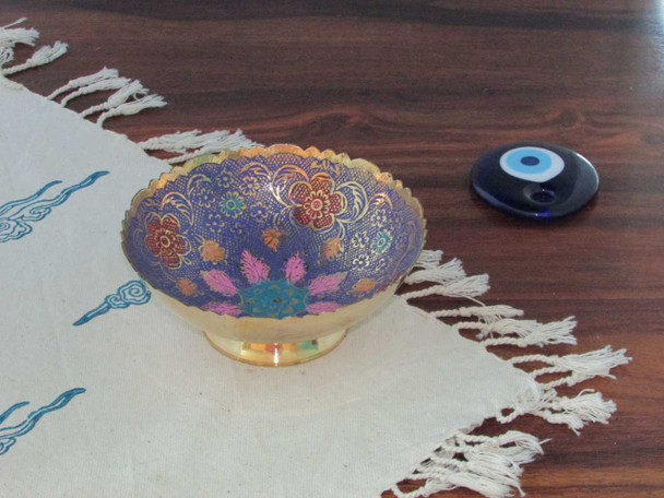 Purple pattern Minakari brass bowl hand-painted Persian enamel art decorative gift