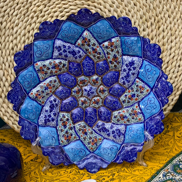 Luxury Blue pattern copper plate 25 cm ,   , Minakari wall decor plate Premium Design Showcase