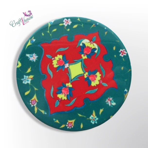 handmade ceramic tea coaster .green color  Eslimi pattern  tea coaster .