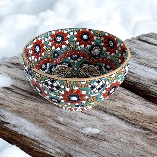 Hand-painted textured embossed ceramic bowl 15cm assorted patterns Turkish pottery gift