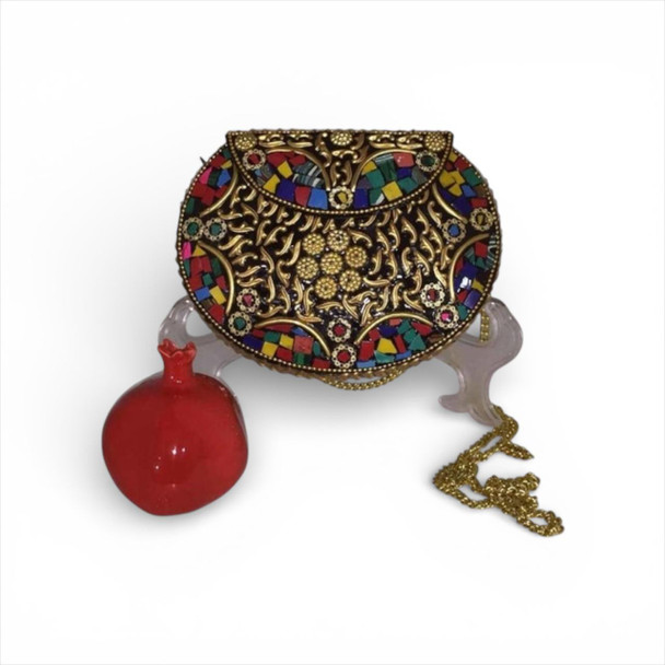 Luxury Handmade Metal Clutch Bag | Mosaic Stone Inlay & Gold Filigree | Premium Dubai Souvenir Shoulder Bag Premium Design Showcase
