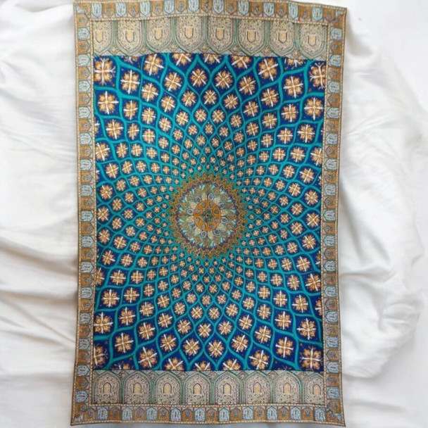 A large 240x160 cm Ghalamkar textile featuring the intricate Gonbadi floral pattern, perfect for home decor.