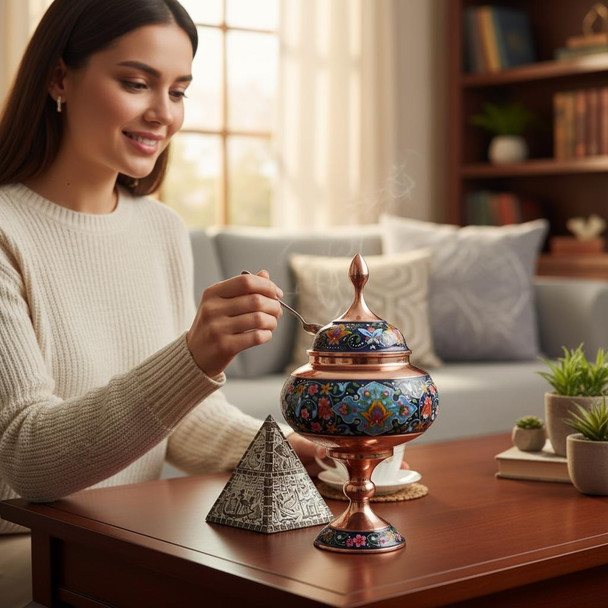 Handmade enamel painted copper candy bowl
