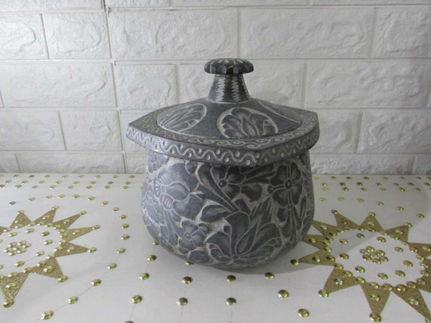 Exclusive Artisan Engraved Stone pot lid Fine Craftsmanship Detail