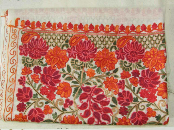Exclusive Beautiful white base floral pattern  Embroidered Shawl , handmade silk embroidered on cotton Fine Craftsmanship Detail