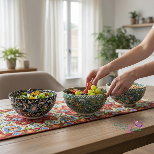 Colorful hand-enamel painted ceramic bowl