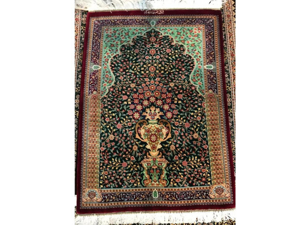 Flower Vase Pattern Handmade Silk Carpet Qom Silk Carpet Wedding Gift | Sophisticated Middle Eastern Art & Home Anchor - Luxury Handcrafted Art Craftihouse Dubai