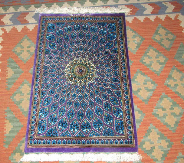 Finely Hand Knotted Qom Silk Carpet Wedding Gift | Luxury Heritage Decor & Unique Artisan Piece - Luxury Handcrafted Art Craftihouse Dubai