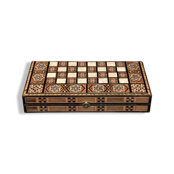 Syrian Handmade wooden backgammon include backgammon chips and dice , 50x50 cm draughts game