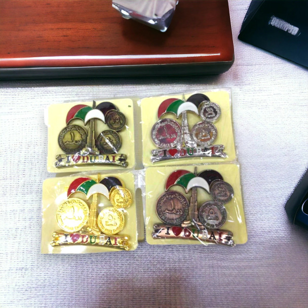 UAE coins metal fridge magnet Dubai collectible souvenir iconic buildings design