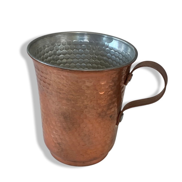 hammered engraved copper cup with handle   , Handmade hammered  copper glass