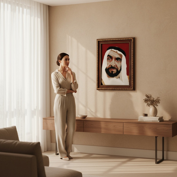Exclusive Framed carpet ,Sheikh Zayed Portrait Carpet , Machine made carpet 50x70cm Fine Craftsmanship Detail