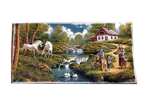 Horse & River Wall Carpet 3d Effect Carpet Machine Made 100x50cm | Luxury Heritage Decor & Unique Artisan Piece - Luxury Handcrafted Art Craftihouse Dubai