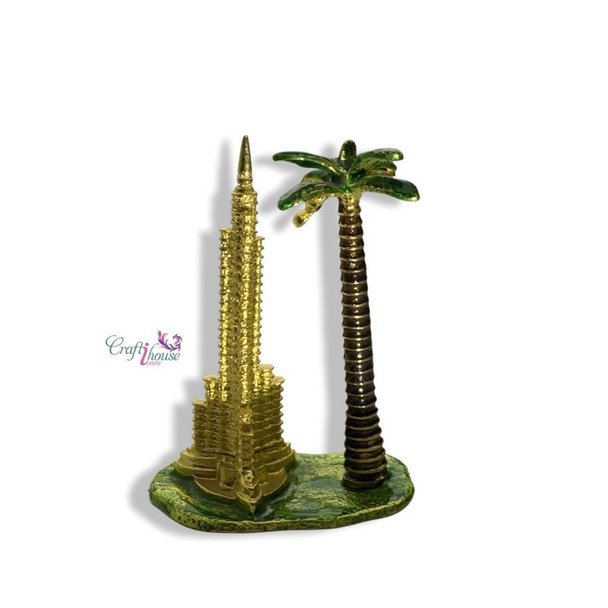 Golden color Burj Khalifa with cute palm tree