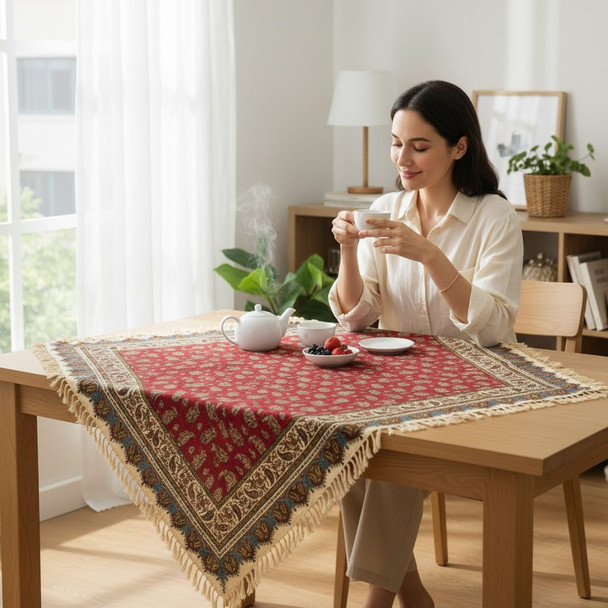 Artisan Red Pattern Ghalamkari Table High-Resolution Product Shot