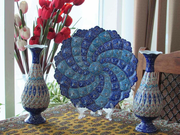A high-quality, handcrafted Minakari copper set in vibrant blue, ideal for wall and table displays.