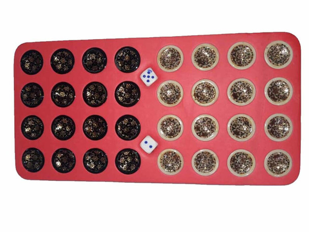 Set of 30 handmade wooden backgammon chips with 2 precision dices.